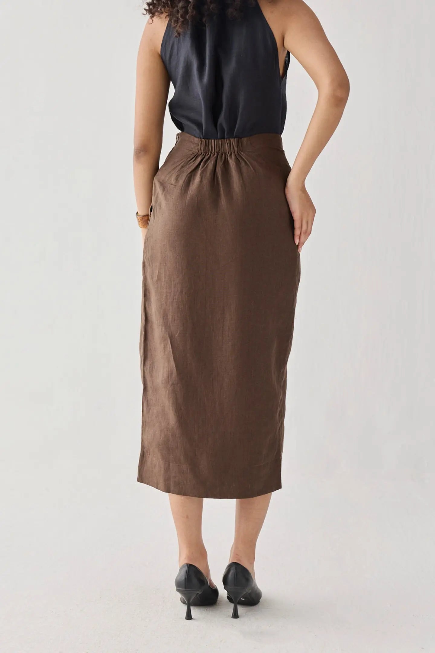 Overlap Linen Midi Skirt KEMETIX