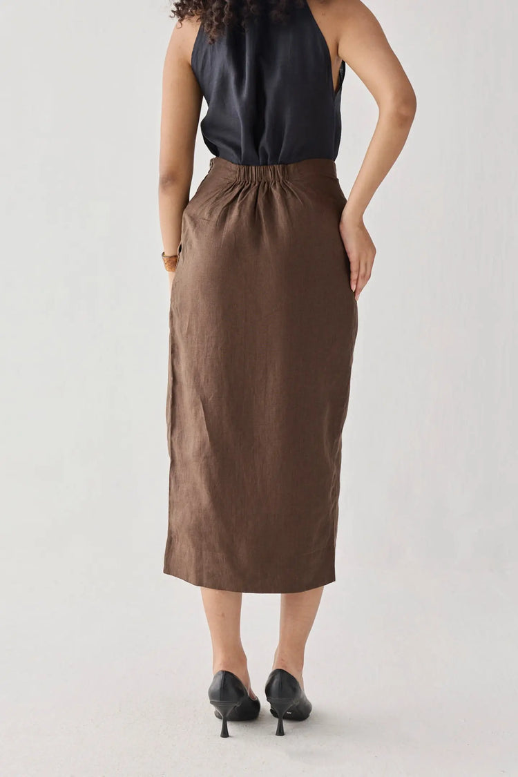 Overlap Linen Midi Skirt KEMETIX