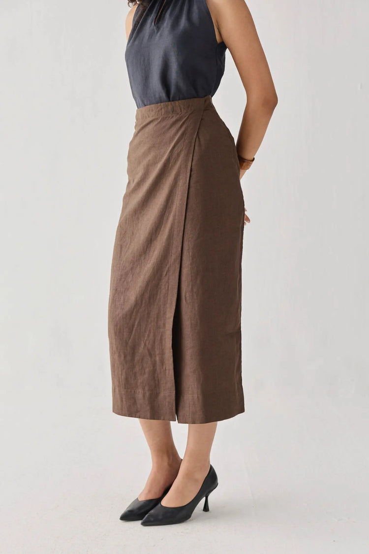 Overlap Linen Midi Skirt KEMETIX